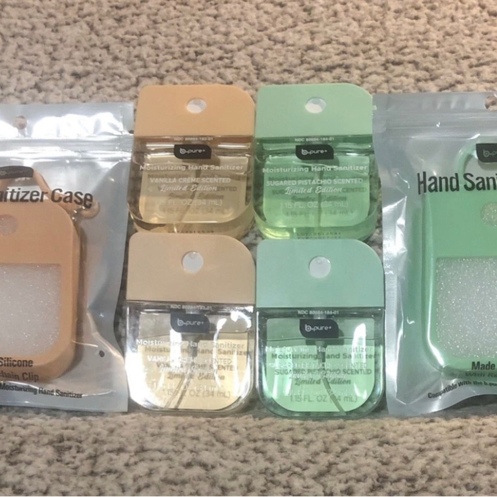 B.Pure Hand Sanitizers 2 Sugared Pistachio, 2 Vanilla Crème & 2 Cases.